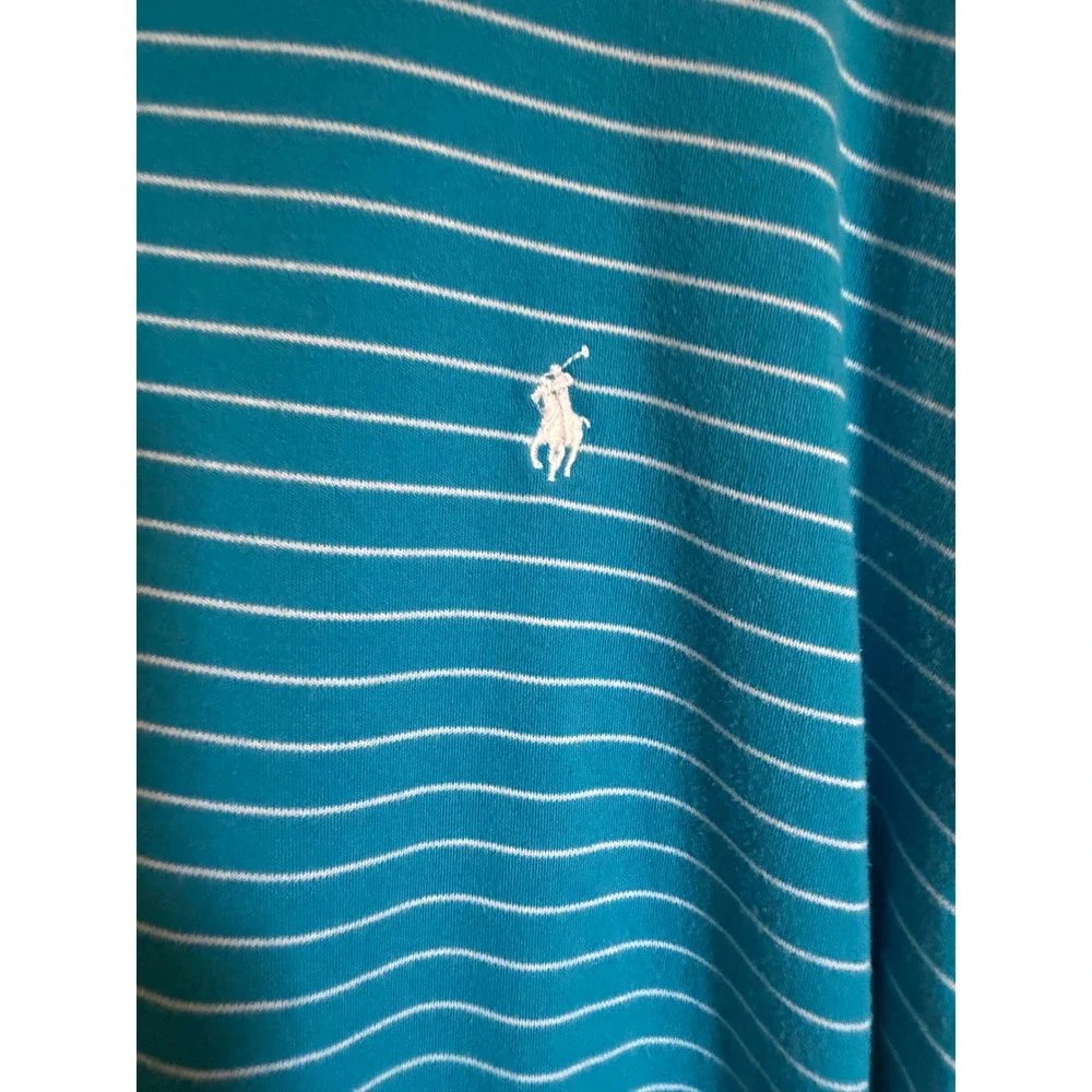 Polo Ralph Lauren Mens XL Blue White Striped Short Sleeve Cotton Polo Shirt